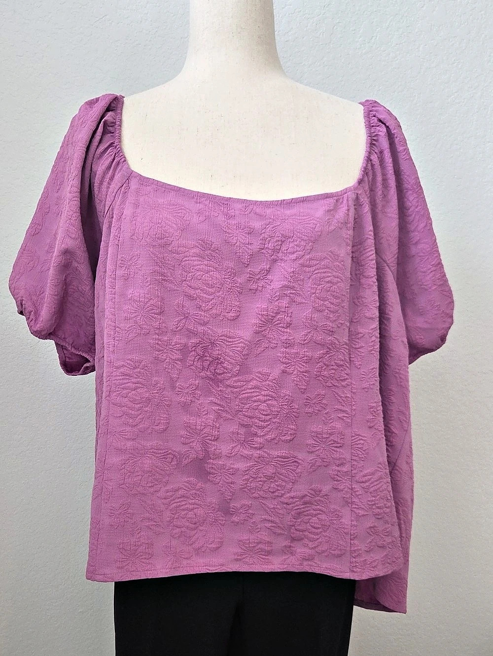ModCloth The Poetic Puff Sleeve Top Textured Blouse Pink Size 2X Lilac Purple